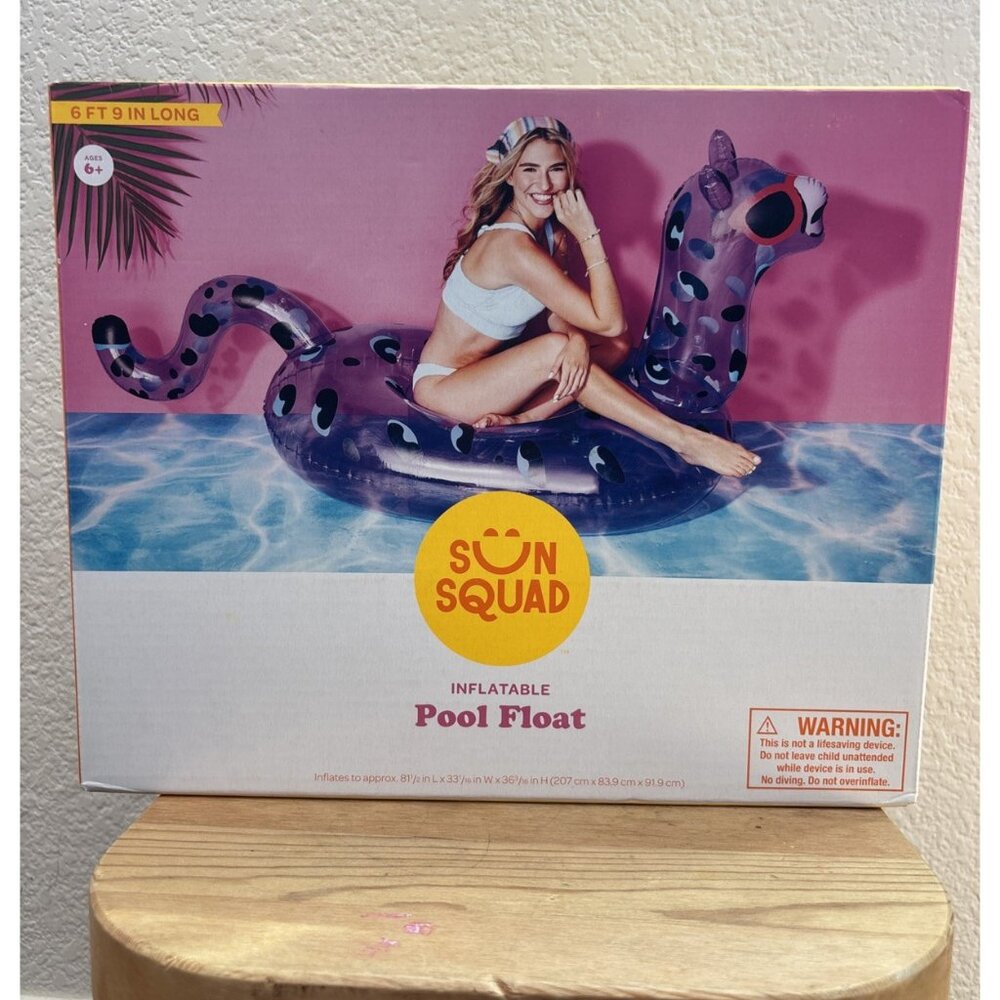 Sun Squad Inflatable 6FT Leopard Cat Pool Float  Purple Sunglasses